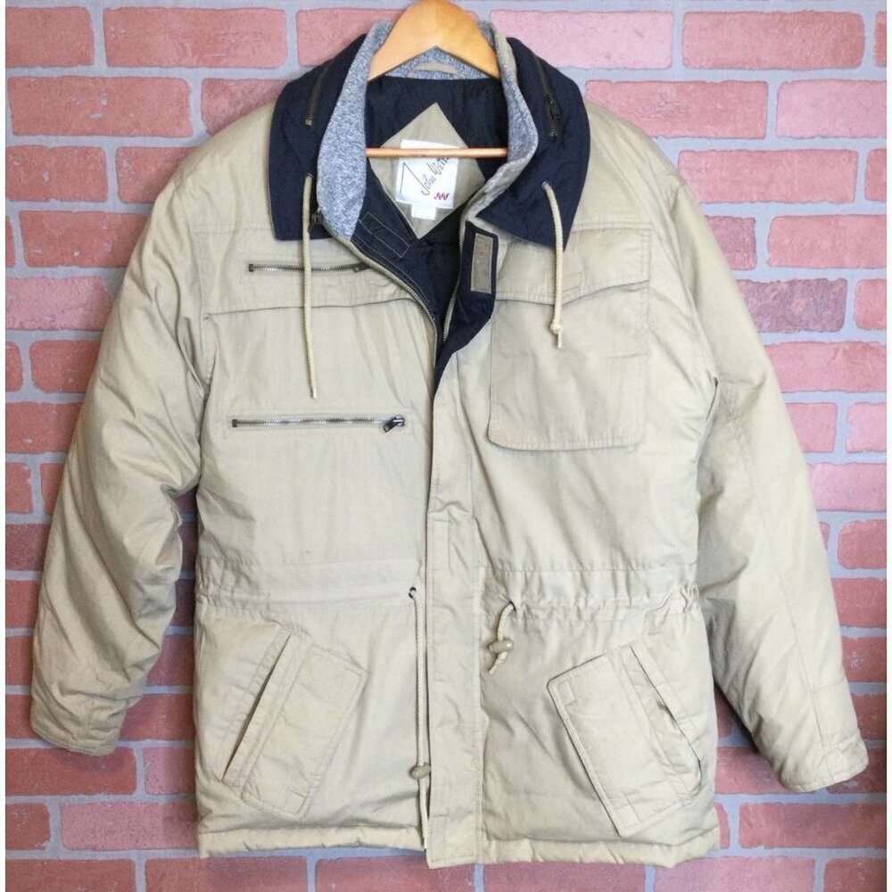 Vintage John Weitz Down Jacket Zip Up Size L Lined Insulated Utility Pockets